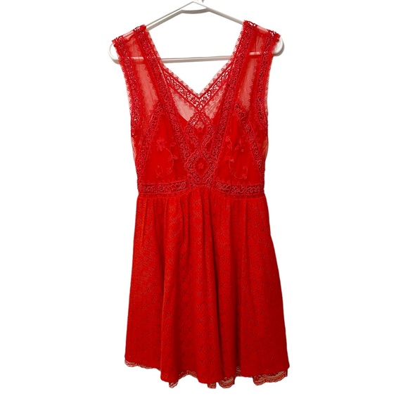 Free People Victoria Lace Mini Dress Sheer Back Red large